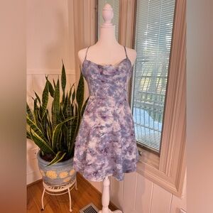 ASTR Cowl Neck Purple Blue Marble Mini Dress